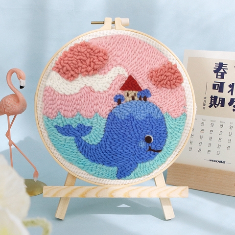 DIY Tranh - Khung tròn - Động vật - Cá Voi Xanh