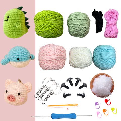 Set nguyên liệu 3 thú len cô người mới bắt đầu học móc len