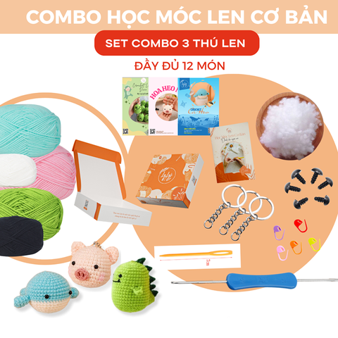 Set nguyên liệu 3 thú len cô người mới bắt đầu học móc len