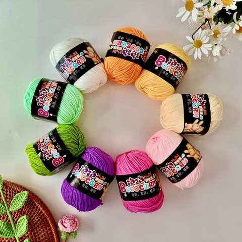 Len Milk Cotton 50g LYLYCRAFT, Cuộn Len BoBo Sợi 2mm Gồm 42 Màu Dùng Làm Móc Khóa Len,Thú Bông Len Cho Người Mới Học Móc