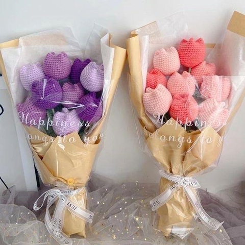 DIY Bó Hoa Len Tulip - Tím