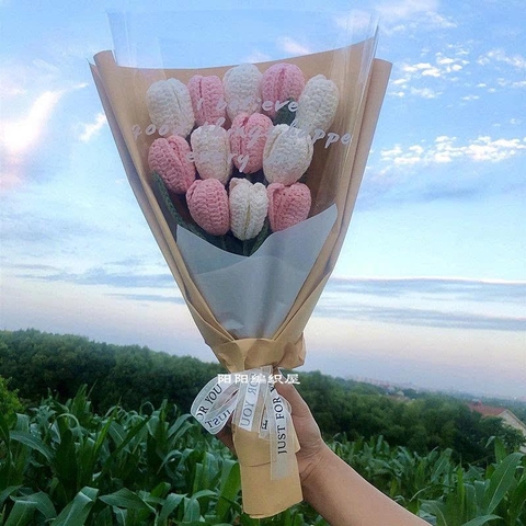 DIY Bó Hoa Tulip Dài - Hồng