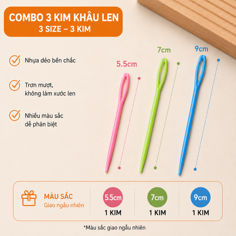 Set 3 Kim Khâu Len Bằng Nhựa size 5.5+7+9cm