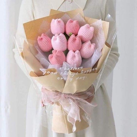 DIY Bó Hoa Len Tulip - Hồng