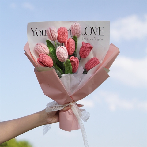 COMBO DIY - Bộ nguyên vật liệu làm giỏ hoa và bó hoa móc len