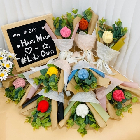 Bó Hoa Tulip LYLYCRAFT Bằng Len Handmade Đan Thủ Công Quà Tặng 8/3 Dành Cho Mẹ, Bạn Gái, Người Yêu ( Hàng Có Sẵn)