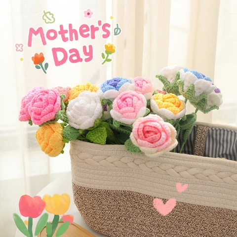 Hoa Hồng Chất Liệu Len Milk Cotton Dùng Để Trang Trí Hoặc Làm Quà Tặng, Hoa Len Handmade LYLYCRAFT