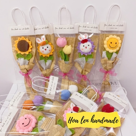 Bó Hoa Len Handmade Tặng Cho Nữ 20/10 LYLYCRAFT, Hoa Len Dành Tặng Bạn Bè Người Yêu, Hoa Tặng Mẹ, Có Gói Theo Yêu Cầu