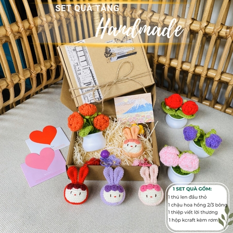 Set quà tặng người yêu handmade, hộp quà móc khóa len và chậu hoa len tặng sinh nhật, bạn bè ý nghĩa đáng yêu LyLyCraft