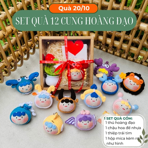 Set Quà Tặng Sinh Nhật Cho Bạn Gái, Bạn Trai Gồm Móc Khóa Len 12 Cung Hoàng Đạo Và Chậu Hoa Len Tặng Quà 20/10, 8/3