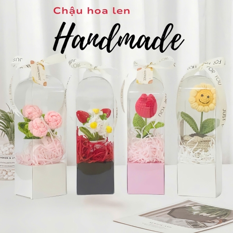 Chậu Hoa Len Handmade LYLYCRAFT Hoa Móc Len Thủ Công Kèm Hộp Thích Hợp Làm Quà Tặng Sinh Nhật, Quà 20/10 Cho Người Yêu