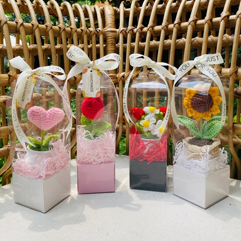 Chậu Hoa Len Handmade LYLYCRAFT Hoa Móc Len Thủ Công Kèm Hộp Thích Hợp Làm Quà Tặng Sinh Nhật, Quà 20/10 Cho Người Yêu