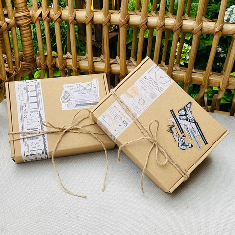 Hộp đựng quà tặng Kraft kèm trang trí nhiều kích cỡ, hộp nắp gài phong cách Vintage đơn giản đựng quà sinh nhật đẹp