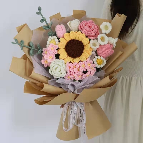 COMBO DIY - Bộ nguyên vật liệu làm giỏ hoa và bó hoa móc len