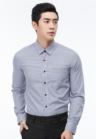 Áo sơ mi Owen Regular fit tay dài phối caro màu nâu - xanh