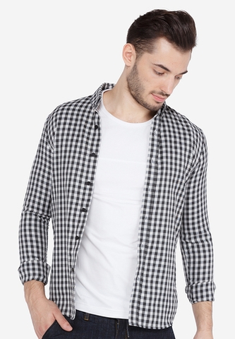 Áo sơ mi The Cosmo slim fit tay dài caro trắng đen