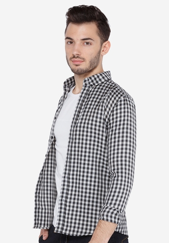 Áo sơ mi The Cosmo slim fit tay dài caro trắng đen