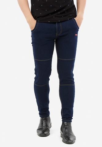 Quần Jeans Titishop QJ165 màu xanh dương đậm phối chỉ nổi vàng