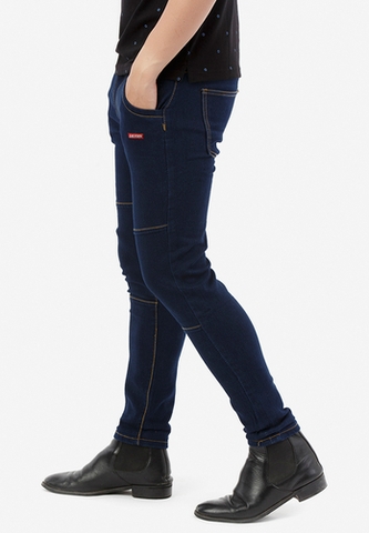 Quần Jeans Titishop QJ165 màu xanh dương đậm phối chỉ nổi vàng