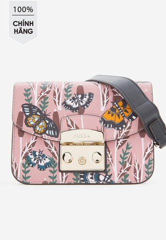 Túi đeo chéo Furla Metropolis Mini Crossbody 881454 họa tiết màu hồng nhạt