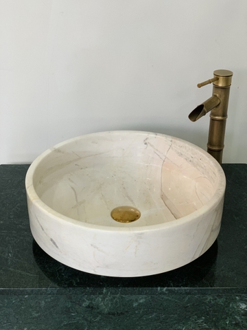 LAVABO ĐÁ TỰ NHIÊN - TRÒN VÁT LÒNG - TRẮNG SỮA - TSVM10