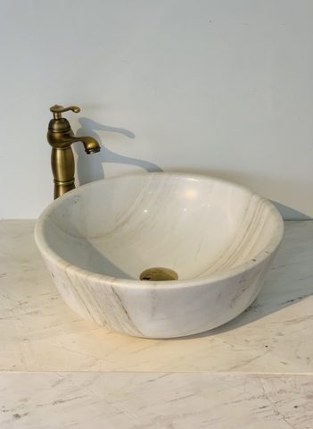 LAVABO ĐÁ TỰ NHIÊN - TRÒN DÀY - TRẮNG SỮA - BST91