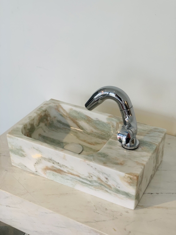 LAVABO ĐÁ TỰ NHIÊN - CHỮ NHẬT LỖ VÒI CẠNH MINI - ONYX TRẮNG ALASKA VÂN XANH - OCN81