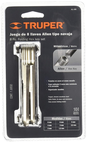 BỘ CHÌA LỤC GIÁC 8 TRONG 1, 1.5MM - 8MM TRUPER -  ALL-8M