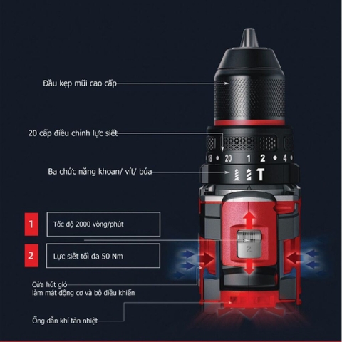 MÁY KHOAN 10MM CÓ BÚA PIN 16V/2Ah (2PIN, 1SẠC) SFUNPRO - S16DR10A