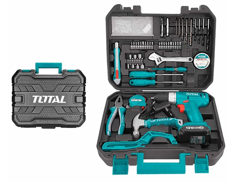 BỘ 128 MÓN BAO GỒM MÁY KHOAN DÙNG PIN 12V TOTAL - THKTHP11282
