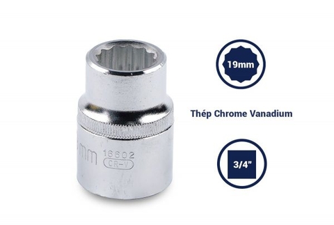 ĐẦU TUÝP 12 CẠNH 3/4IN-19MM THÉP CROM SATA - 16602
