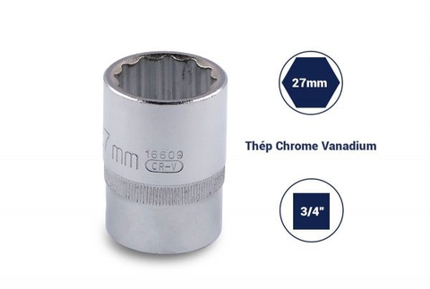 ĐẦU TUÝP 12 CẠNH 3/4IN-27MM THÉP CROM SATA - 16609