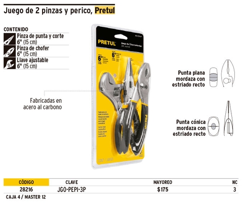 BỘ KỀM 3 CHI TIẾT PRETUL - JGO-PEPI-3P