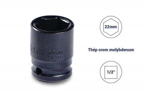 ĐẦU TUÝP ĐEN 6 CẠNH 1/2IN-22MM THÉP CROM MOLYBDENUM SATA - 34315