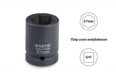 ĐẦU TUÝP ĐEN 6 CẠNH 3/4IN-27MM THÉP CROM MOLYBDENUM SATA - 34515