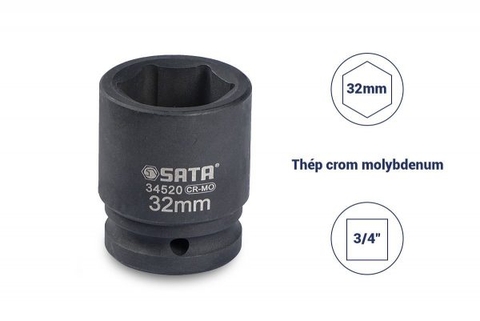 ĐẦU TUÝP ĐEN 6 CẠNH 3/4IN-32MM THÉP CROM MOLYBDENUM SATA - 34520