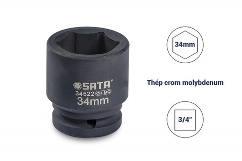 ĐẦU TUÝP ĐEN 6 CẠNH 3/4IN-34MM THÉP CROM MOLYBDENUM SATA - 34522