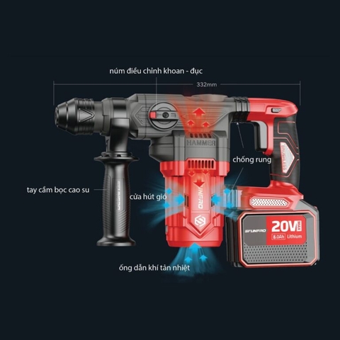 MÁY KHOAN ĐỤC 2CN PIN 20V/4Ah (2PIN, 1SẠC) SFUNPRO - S20DCD30A