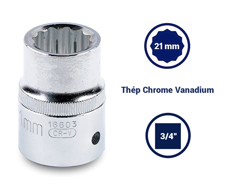 ĐẦU TUÝP 12 CẠNH 3/4IN-21MM THÉP CROM SATA - 16603