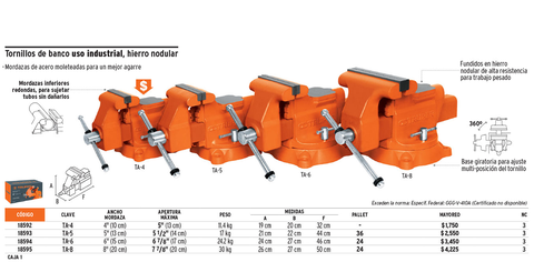 Ê TÔ CÔNG NGHIỆP 6"/15CM CÓ MÂM XOAY 24.2KG (18594) TRUPER - TA-6