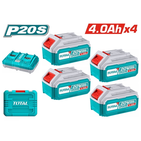 BỘ 4 PIN TFBLI2002 VÀ 1 SẠC ĐÔI TFCLI2034 LITHIUM-ION P20S TOTAL - TFBCLI20244