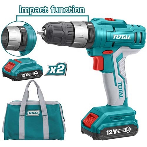 MÁY KHOAN DÙNG PIN LITHIUM-ION 12V (KÈM 2PIN, 1 SẠC) TOTAL - TIDLI1222