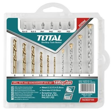 BỘ 16 MŨI KHOAN SẮT THÉP - BÊ TÔNG - MŨI BẮN VÍT TOTAL - TACSD3165
