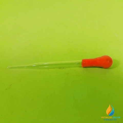 Pipet thủy tinh bầu nhỏ cho chai công tơ hút, núm cao su đỏ, mức hút 5ml