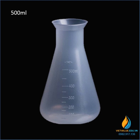 Bình tam giác nhựa, không nắp, vạch chia, nhựa PP, dung tích 500ml