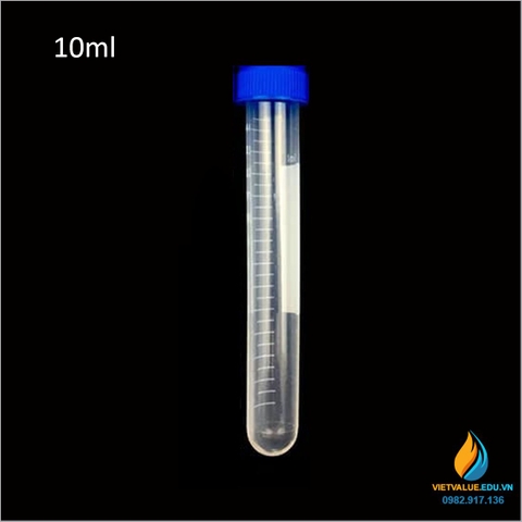 10 Ống ly tâm tiệt trùng 15ml, chia vạch, nắp xanh, đáy tròn