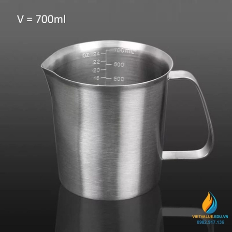 Ca inox 304 có vạch chia tay cầm dung tích 700ml không nắp
