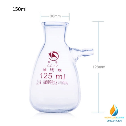 Bình tam giác thủy tinh có vòi chiết ngang, thành dày, dung tích 125ml