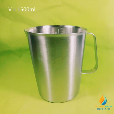 Ca inox 304 có vạch chia tay cầm dung tích 1500ml không nắp