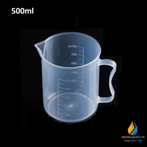Cốc đong hóa chất, nhựa PP, có vạch chia, có tay cầm, dung tích 500ml